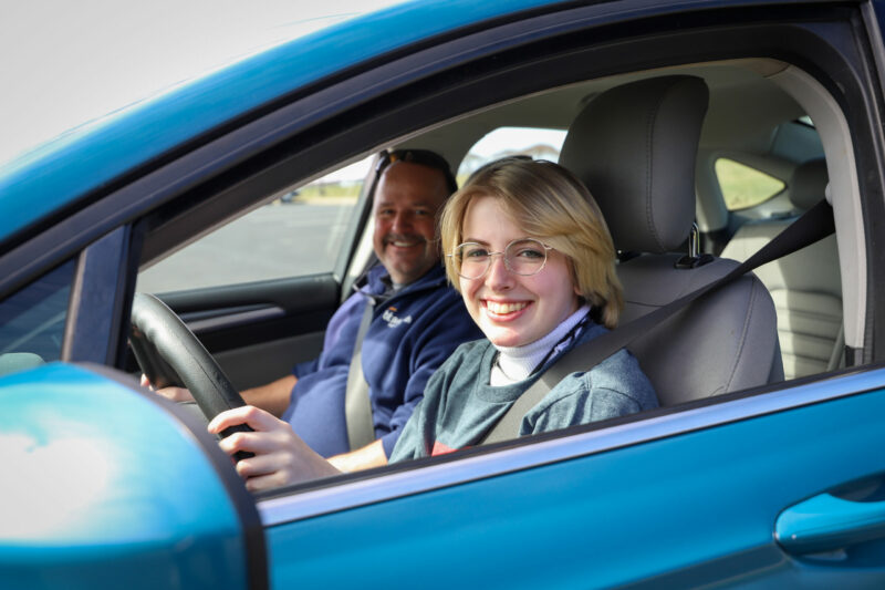 Butler Tech drivers ed student in car