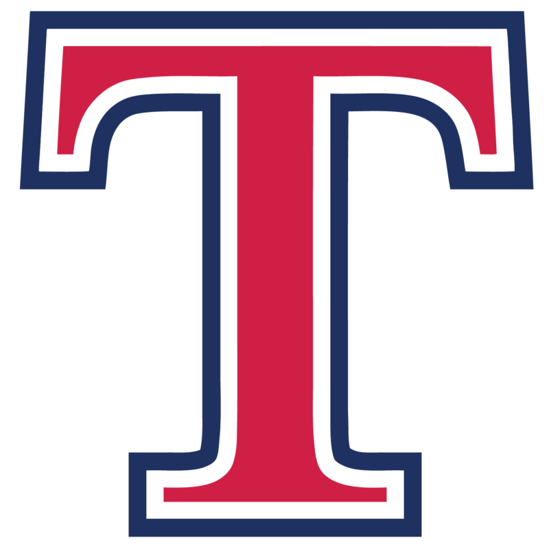 a capital T in blue and red - logo for Talawanda Local School District