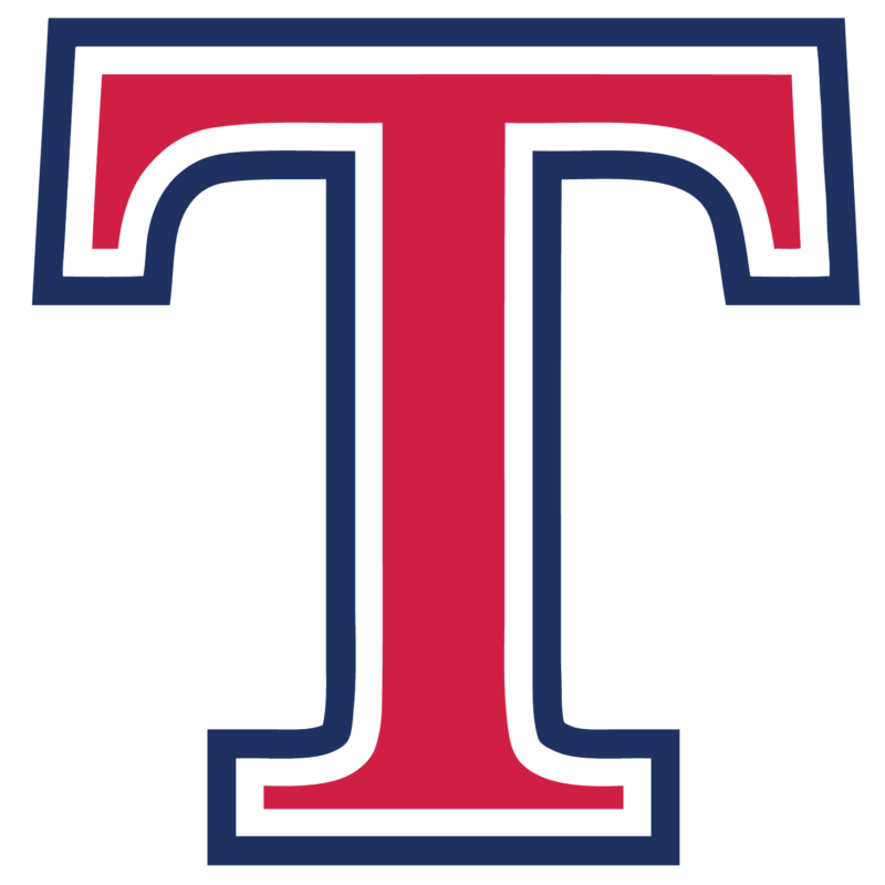 a capital T in blue and red - logo for Talawanda Local School District