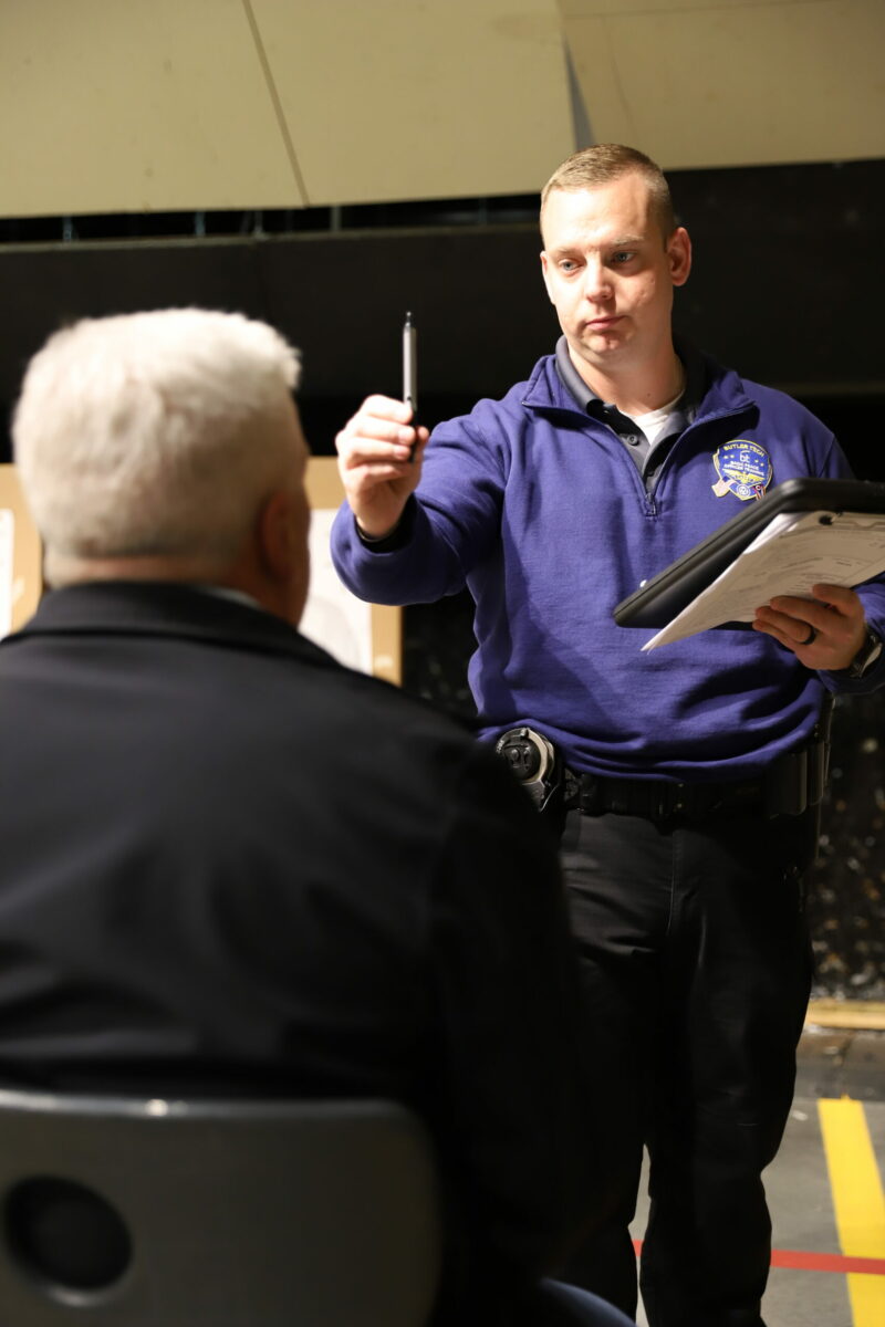 Basic Police Academy cadet administering sobriety testing in a simulation at Butler Tech