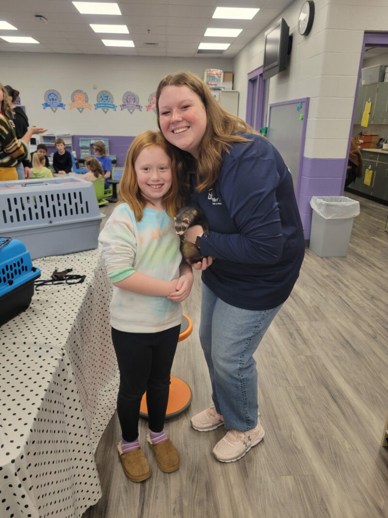 students working with animals