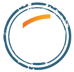 A stylized logo featuring the lowercase letters "bt" in white, accented by an orange curved line above them, all enclosed within a rough blue circular border on a light background—perfect for Discovery Days branding.