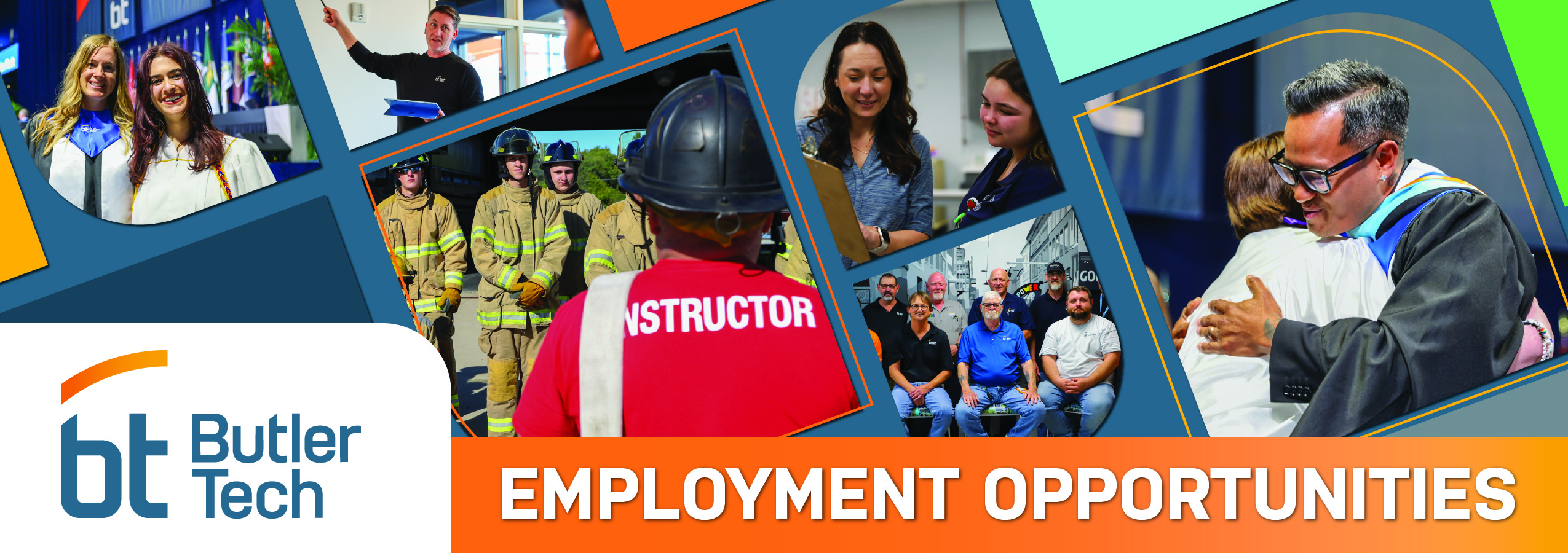 Butler Tech Employment Opportunities collage featuring students, staff, and firefighters.